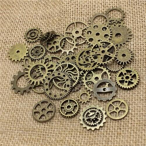Wholesale Mix 50 pcs Vintage steampunk Charms Gear Pendant Antique bronze Fit Bracelets necklace T0485