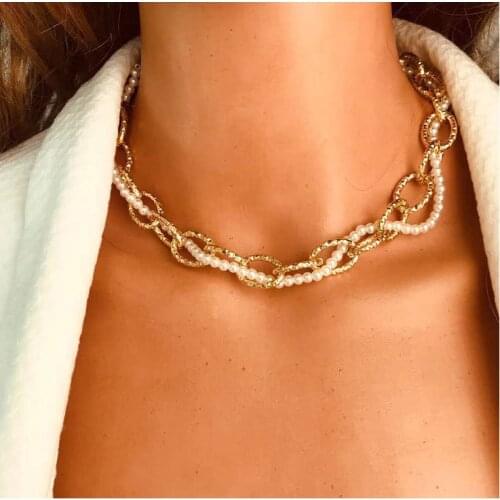 Chain Necklace & Pendant Winding Alloy Pearl Jewelry Double Layer Hollow Out Statement Necklace Bulk Vintage Choker For Women
