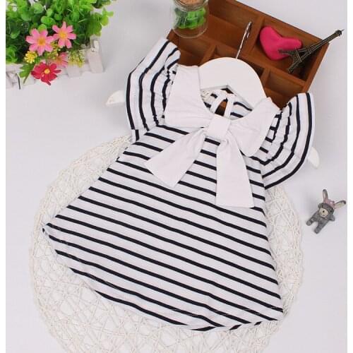 Kids Baby Girls Dress Fashion Long Shirt Dress With Bow Infant Striped Clothing Summer Cotton Dress Garment Toddler Costume