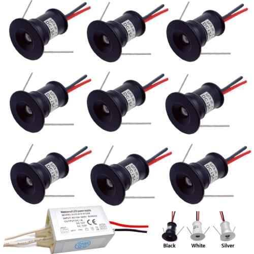12V Mini LED Spot Light Downlight Recessed Ceiling Spotlight Stair Light 9pcs With Driver 1W Showcase Cabinet Light IP65 Focos