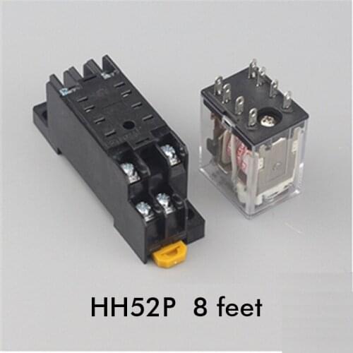 Intermediate relay HH52P small intermediate electromagnetic relay 220V/110v/380v AC and DC 12V 24V with 8 feet relay SOCKET