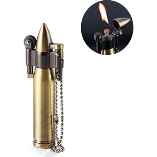 Retro Mini Bullet Lighters Flame Kerosene Oil Lighter Keychain pendant Cigarette Fire Metal gasoline Cigar Lighters Men Gadget