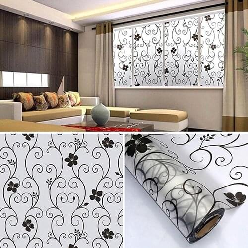 Removable UV Proof Black Flower Leaf Vine Frosted Glass Window Sticker Decal