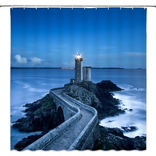 Bathroom Products 150/180CM Nautical Lighthouse Shower Curtains Night View Waterproof Polyester Curtains Home Bath Screens