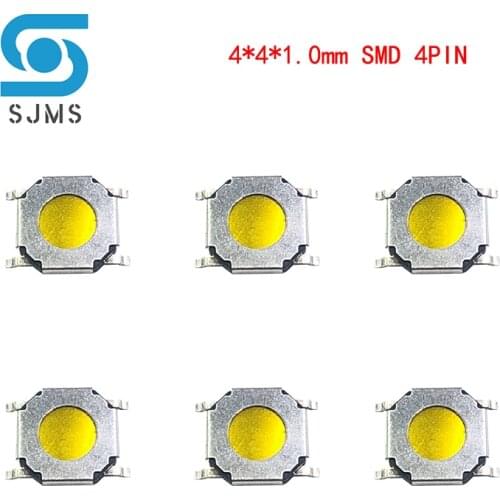 SJMS 100pcs Micro Tactile Push Button Touch Tact Waterproof Switch 4x4x1 SMD 4 Pin SMT 4*4*1.0 mm Ultra thin mini Switch
