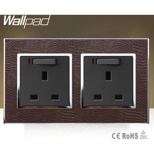 Wallpad Luxury Double 13 A UK Switched Socket Goats Brown Leather 1 Gang Switch and 13A Wall Socket With Neon Free Shipping