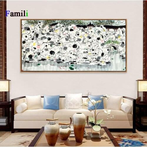 Wu Guanzhong plain painted copy works of modern Chinese decorative painting living room bedroom entrance Jiangnan