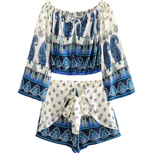 Set female 2019 summer casual fashion new wild one-neck short shirt slim shorts temperament elegant womens two-piece suit