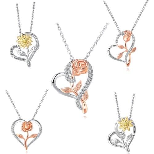 Rose Heart Pendant Necklaces For Women Aesthetic Jewellry On The Neck Choker Womens Chain Christmas Gift Fashion Jewelry 2020