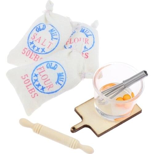 1:12 Doll House DIY Hut Doll House Mini Food Accessories Model Two Bags Flour And Rolling Pin Toy Dollhouse Accessories