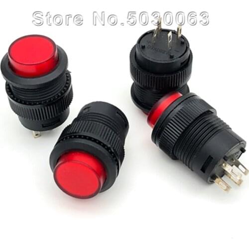 5pcs/lot R16-503AD with lock red with lamp self-lock push button switch round 16MM 3A/250V