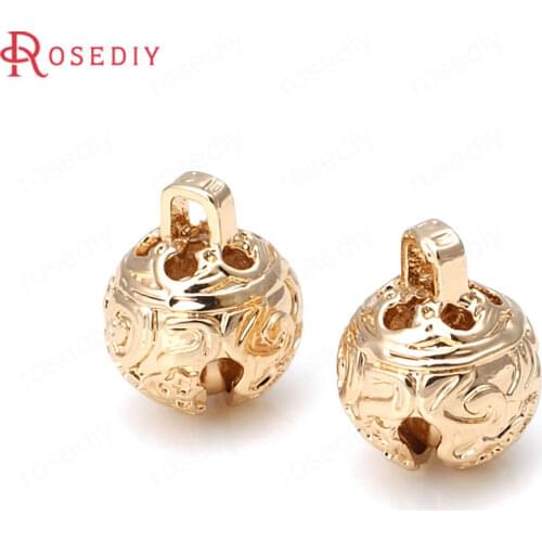 6PCS 8MM 10MM 12MM 24K Champagne Gold Color Plated Brass Carving Bell Beads Charms High Quality Diy Jewelry Accessories