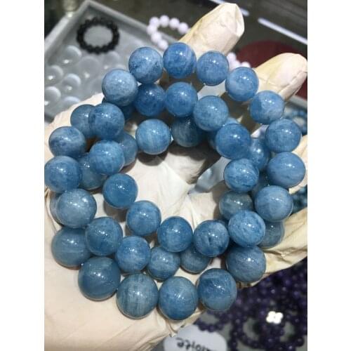 AAAAA Genuine Natural Stone Blue Aquamarine Bracelet Women Men Crystal Round Beads Bracelet 8mm 10mm12mm