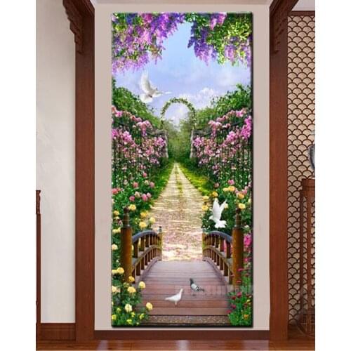 5D diamond painting large size Garden arch bridge, pigeon decor full square round cross stitch mosaic embroidery sale N1301