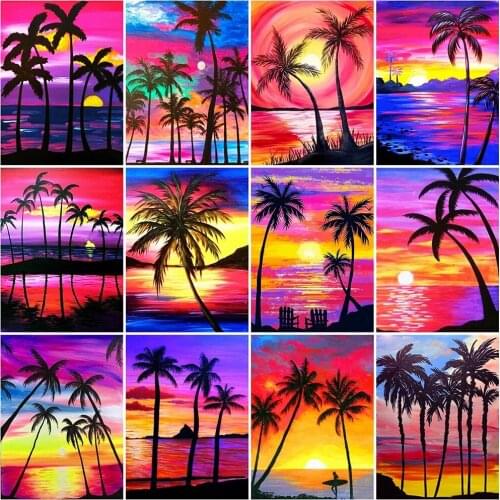 Diamond Painting Sunset Cross Stitch Kits Diamond Embroidery Seaside Full Square Round Drill Tree Landscape Home Decoration
