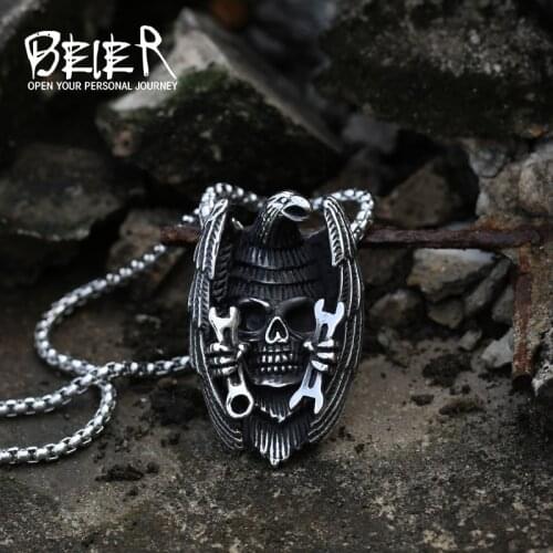 Beier Stainless Steel Skull eagle Pendant Chain Necklace men Jewelry LLBP8-526P