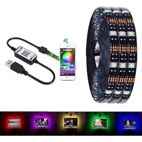 Wireless Bluetooth APP Control Tape Ribbon 5050 SMD Outdoor Waterproof RGB Neon LED Strip Lights for TV Background
