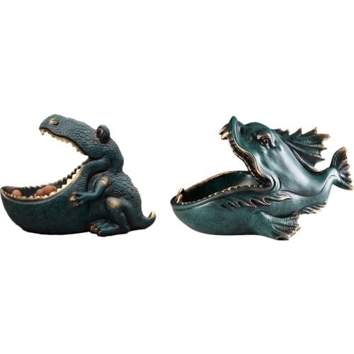Big Mouth Lantern Fish Dinosaur Resin Key Storage Bowl Resin Pendant Animal Statues Storage Holder Home Handicraft Decoration