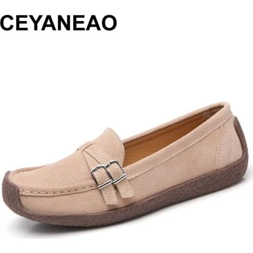 CEYANEAOWomens Shoes Flat Loafers Loafers Oxfords Boat Casual Genuine Leather Woman Black Leather ShoesE005