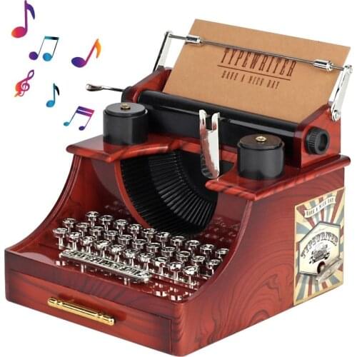 Wooden Hand Crank Queen Classic Typewriter Model Music Box Wood Metal Antique Musical Boxes Toys Music Box Christmas Gift