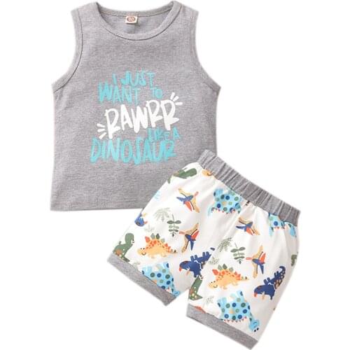 2021 Baby Summer Clothing Infant Baby Boy or Girls 2-piece Set, Childrens Sleeveless Letter Vest, Cartoon Short Pants 6M-3Y