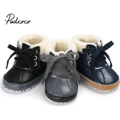 Pudcoco 2020 New winter baby boys shoes winter infants warm shoes Faux fur boys baby booties Leather boy baby boots