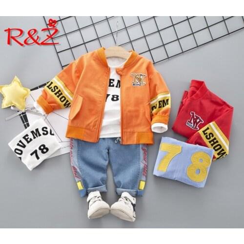 R&Z childrens suit 2019 spring and autumn new boy casual suit middle child cotton letter jacket jacket jeans three-piece