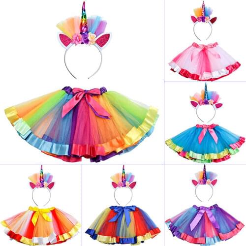 2-8 Years Old Girls Tutu Tulle Skirt Cute Mini Princess Pettiskirt Party Dance Rainbow Skirts