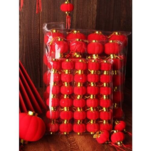 Flocking small lanterns hanging tree, indoor and outdoor Chinese red scene decoration, festive layout supplies
