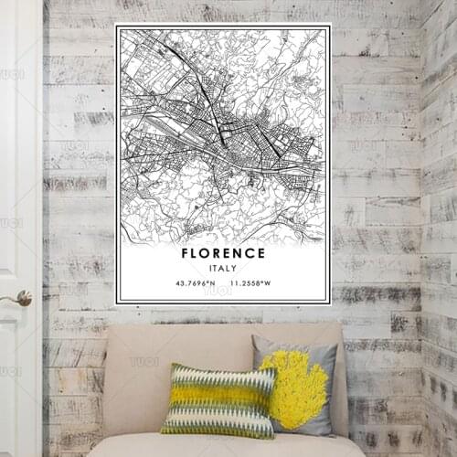 Map print poster canvas poster canvasWorld FLORENCE Map Black White MapPoster Picture Art