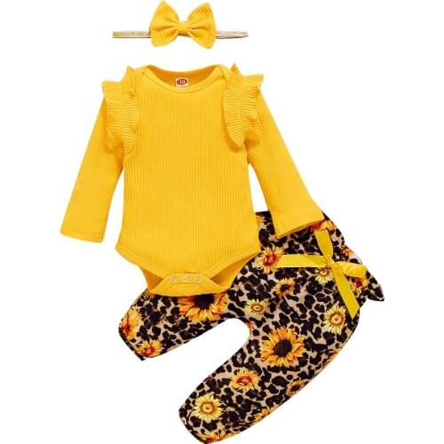 Newborn Baby Girl Set 0-18M Girls Long Sleeve Romper And Pants Headband Spring Toddler Girls Outfits Set Infant Clothing Set