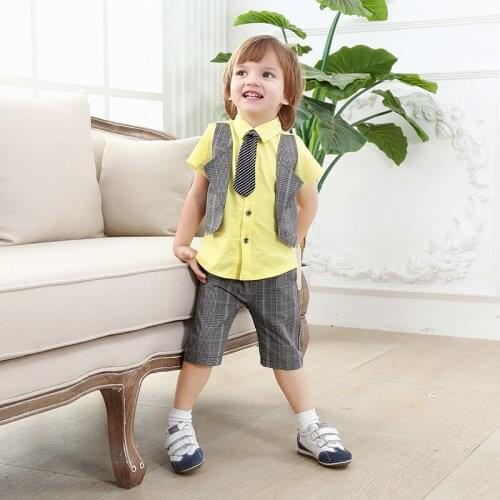 1st Birthday Boy Baptism Outfits Suit Baby Boys Gentleman Suit Kids Short Sleeve Vest Clothing Sets Suits Manufactured Two Piece