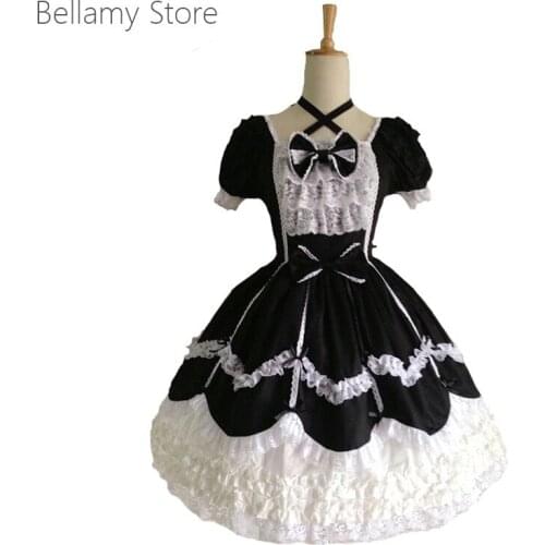 Made for you Classic Gothic Lolita daily court lace puffy Short Sleeve Dress 4 colors
