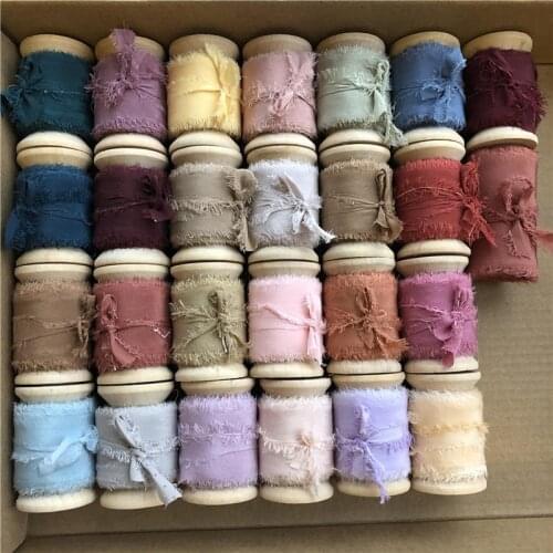 Ins style 25mm 100% Pure Silk Ribbon By Woodenspools Frayed Edged Ribbon Wedding Party Bridal ribbon Invitations card ribbon