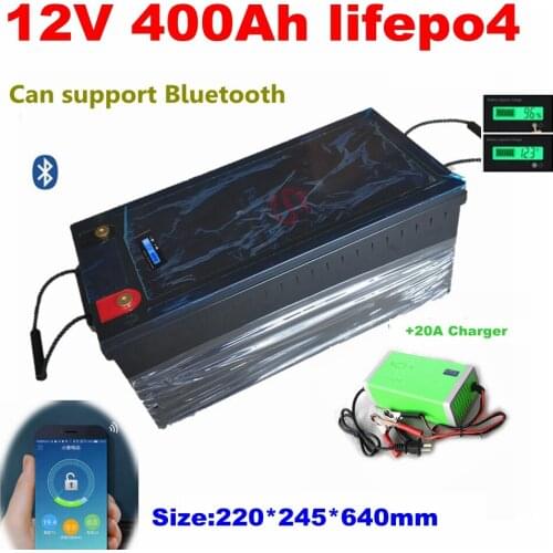 12.8V 12V 400AH Lifepo4 lithium battery bluetooth BMS APP for power supply EV Solar Storage inverter boat + 20A charger