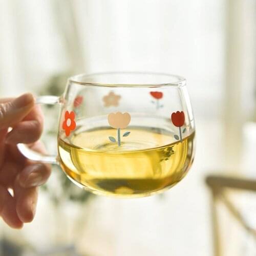 Cute Flowers Pattern Glass Mugs Tea mug Milk Coffee office Cups Drinkware the Best birthday Gift for Friends