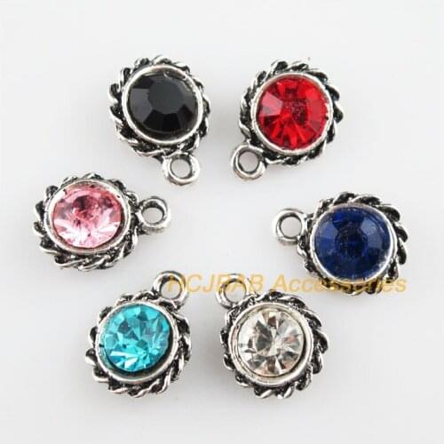 Fashion 18Pcs New Round Charms Tibetan Silver Color Round Crystal Mixed Pendants 11x15mm