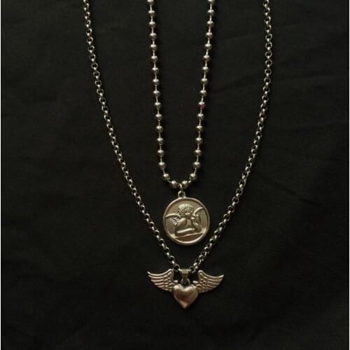 Fashion Necklace Pendant Chain of Clavicle Soil Moisture Retro Cupid Love Cool Disco Dancing Girl Beads Metal Women Titanium