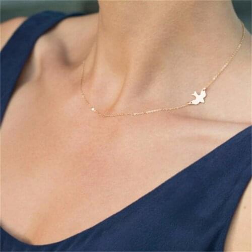 Fashion Simple Sideways Bird Necklace Gold Peace Bove Delicate Chain Women Necklace Collar Best Christmas Gift