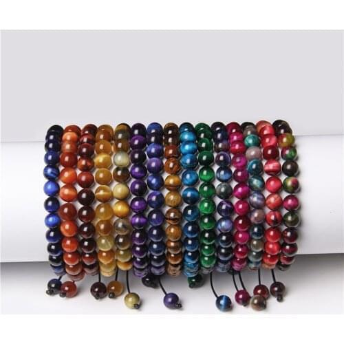Fashion 8mm Colorful Tiger Eye Beads Bracelet Men Natural Stone Beaded Charm Braided Bracelet for Women Handmade Jewelry Homme