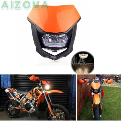 Motocross Supermoto Headlight Head Light 12V 35W Headlamp Fairing SMC EXC SMR CRF DRZ KLX KLR XR WR 125/250/450 Universal Mask