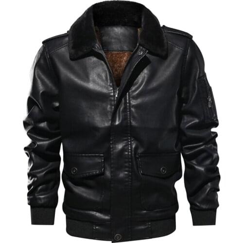 Fur Leather Jacket Men Casual Turn Down Collar European Size Retro PU Flight Jackets Man Fashion Fleece Warm Faux Leather Coats