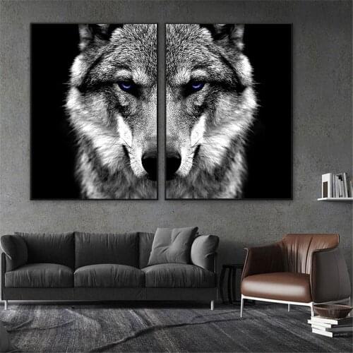 Wild Animal Wall Art Poster Wolf Head Canvas Painting Nordic Style Black And White Print Modern Wall Pictures Living Room Decor