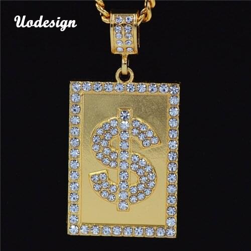 Uodesign Hip Hop Iced Out Bling Square Tag US Dollar Shape Pendant Necklaces Set Cuba Long Tag Pendant For Men Jewelry Gift