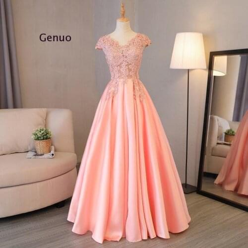 Maid of Honor Dresses 2020 New Lace Cap Sleeve a Line Peach Pink Evening Party Dresses Long Vestido Madrinha Hot Sale