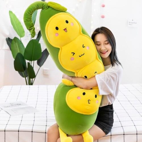 Lovely Smile Peas Pod Creative Plant Pillow Cushion Plush Fruit Vegetables Food Anti-stress Girl Hobby Children Toy Gift