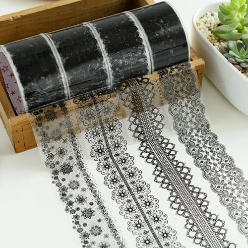 Transparent Black Openwork Lace Tape Masking Sticker Tape Vintage Hollow Adhesive Sticky Paper Tape scrapbooking DIY Decoration