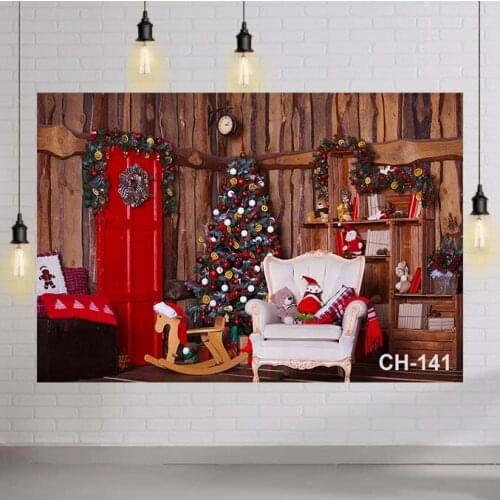 Merry Christmas Gifts Red Door Wooden House White Sofa Toys Book Background Photophone Backdrops for Decor Customized Size