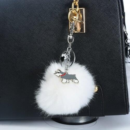 Rabbit Fur Pompom Standard Schnauzer Key Chains For Women Men Pom Pom Ball Dog Pendant Bag Charm Keyring Car Keychain Key Ring