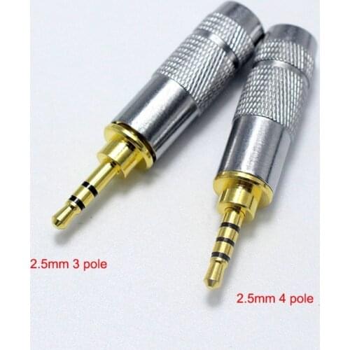 1pcs Copper 2.5mm 3/4Pole Male with Clip Repair Headphone Audio Jack Plug Metal Audio Soldering DIY with Metal Shell